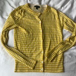 yellow and white gingham j crew wool cardigan xs